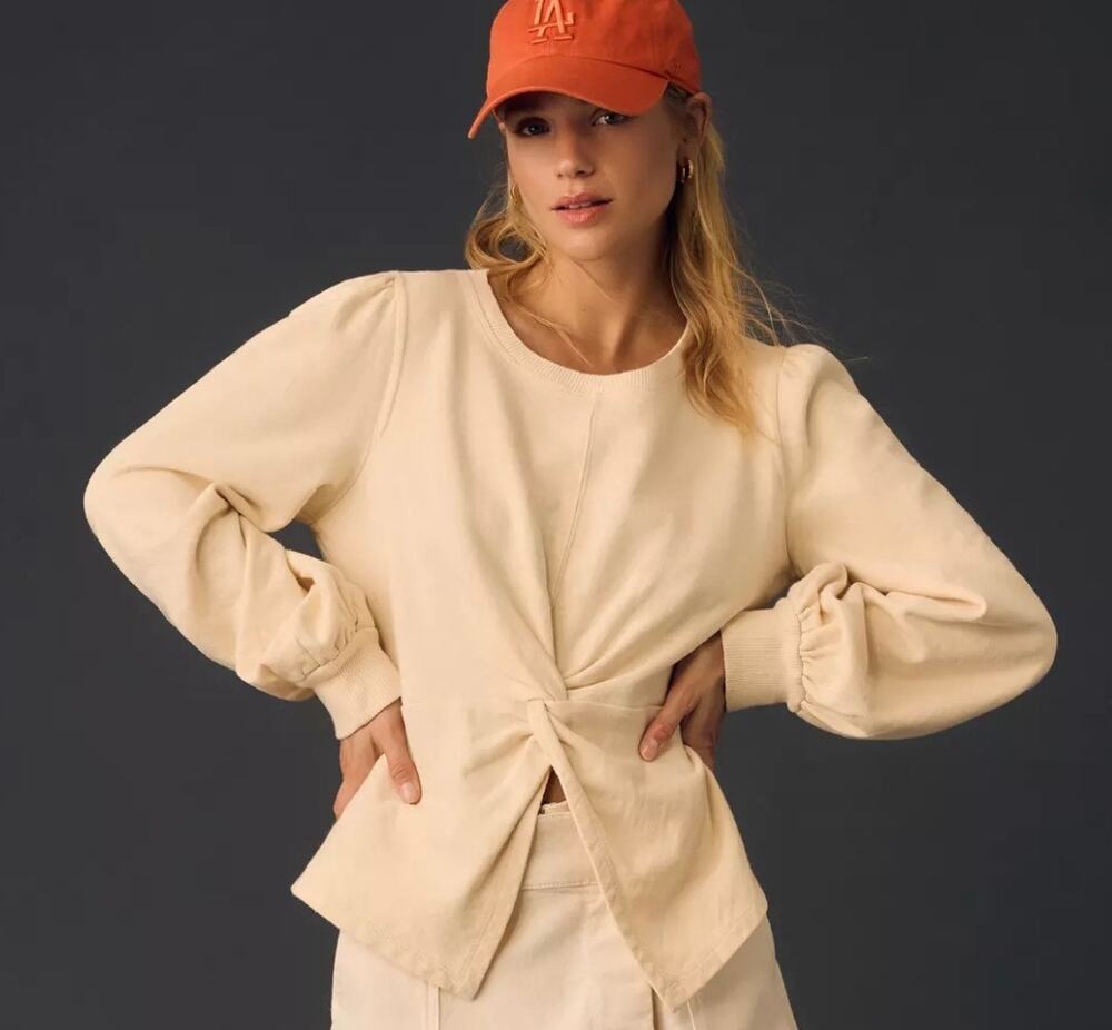 Anthropologie Pilcro Twist-Front Sweatshirt In Cream. Size XS